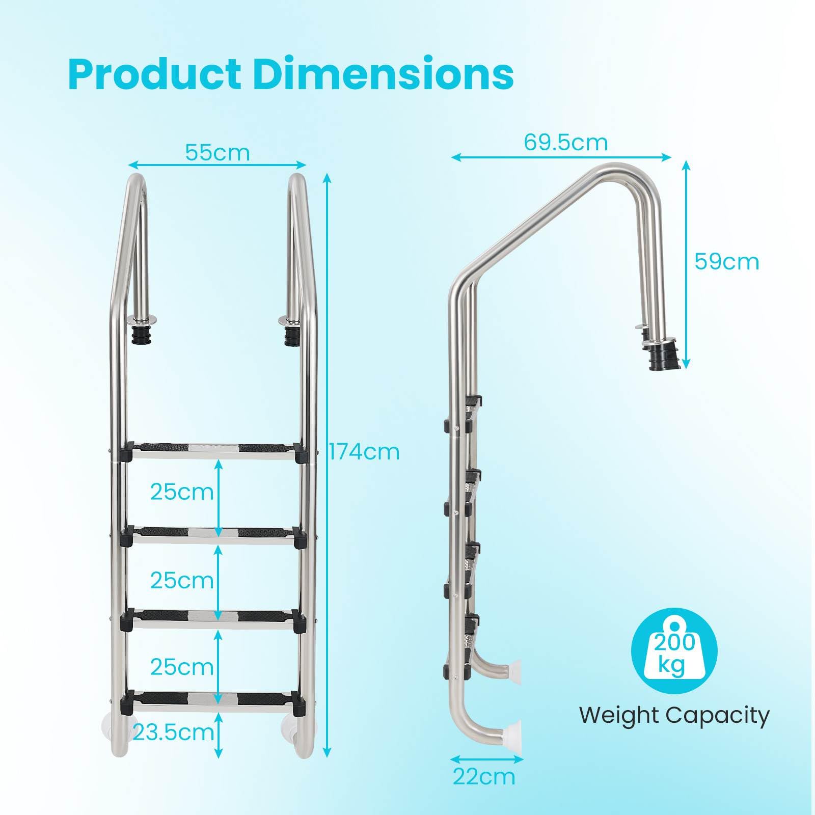 4-Step Inground Pool Ladder, Stainless Steel Swimming Pool Ladder