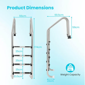 4-Step Inground Pool Ladder, Stainless Steel Swimming Pool Ladder