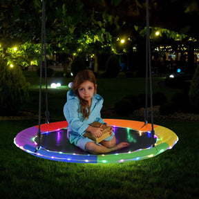 40”/100CM Saucer Tree Swing with LED Lights, Indoor Outdoor Saucer Swing for Kids Adults w/Adjustable Multi-Strand Hanging Ropes