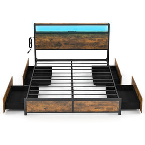 Giantex Queen Bed Frame with Smart LED Lights, Metal Platform Bed with Storage Headboard