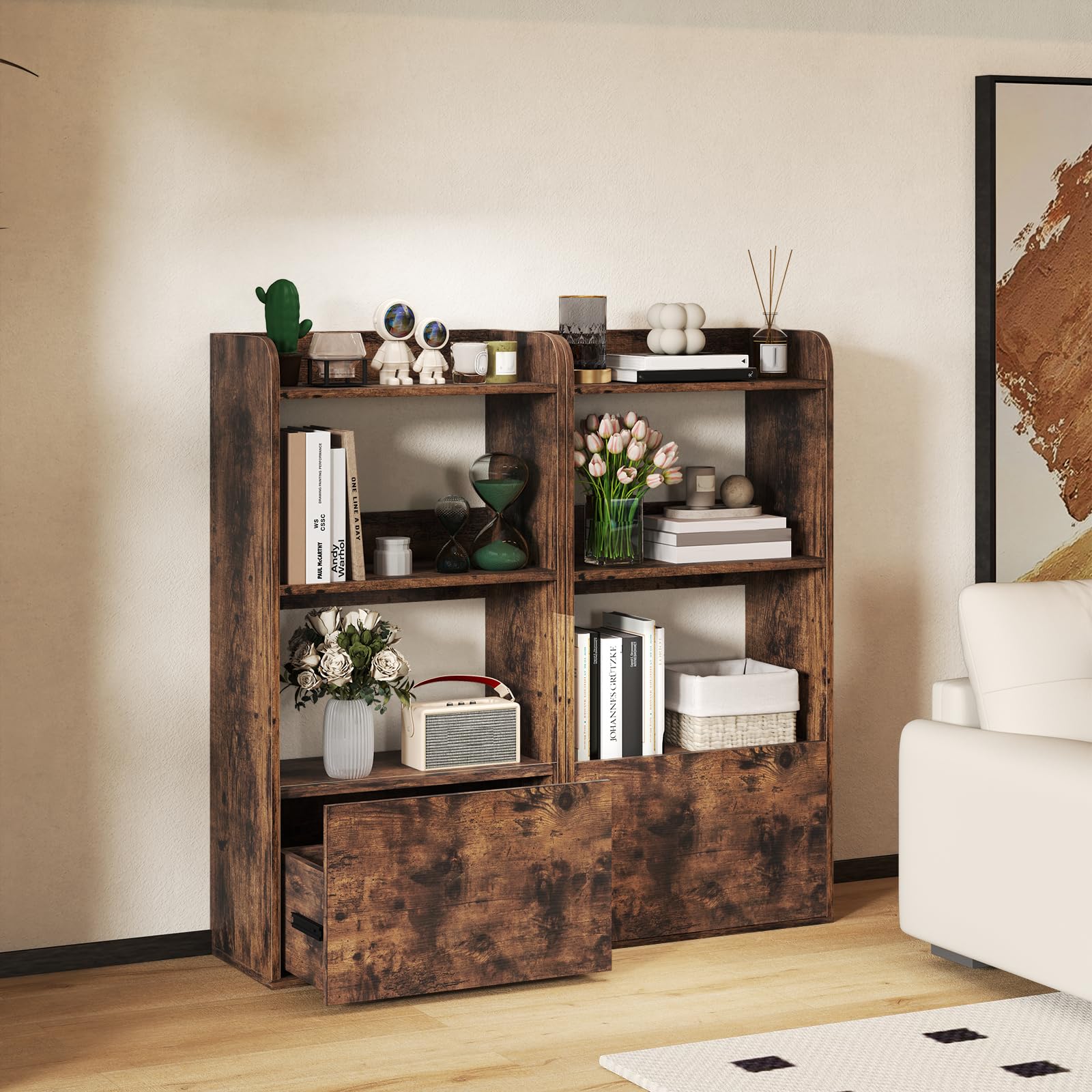 Bookcase with Drawer Freestanding Bookshelf Storage Rack for Living Room