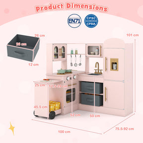 Corner Kitchen with Lights and Sounds, Interactive Wooden Playset w/Retractable Countertop