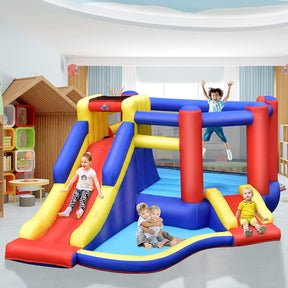 Inflatable Bounce House with Large Jumping Area, Dual Slide, Ball Pit, Climb Wall, Basketball Hoop(with 450W Blower)