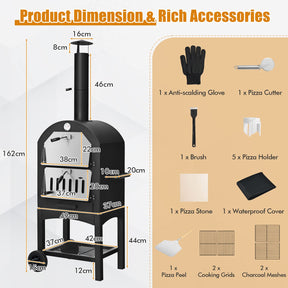Portable Outdoor Pizza Oven, Patio Pizza Grill, Wood-fired Pizza Maker w/Pizza Stone, Waterproof Cover and Pizza Peel