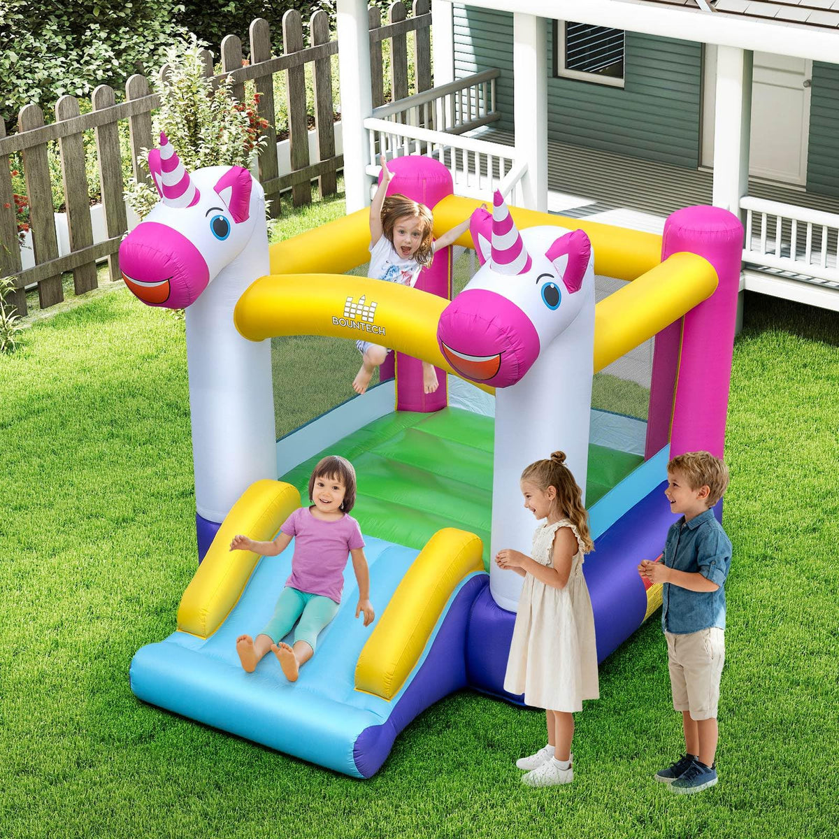 Inflatable Bounce House, 2-in-1 Kids Bouncer with Slide & Jumping Area