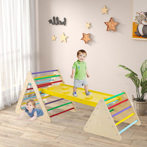 3 in 1 Triangle Climber with Ramp, 3 Piece Play Equipment Wooden Climbing Toys for Toddlers