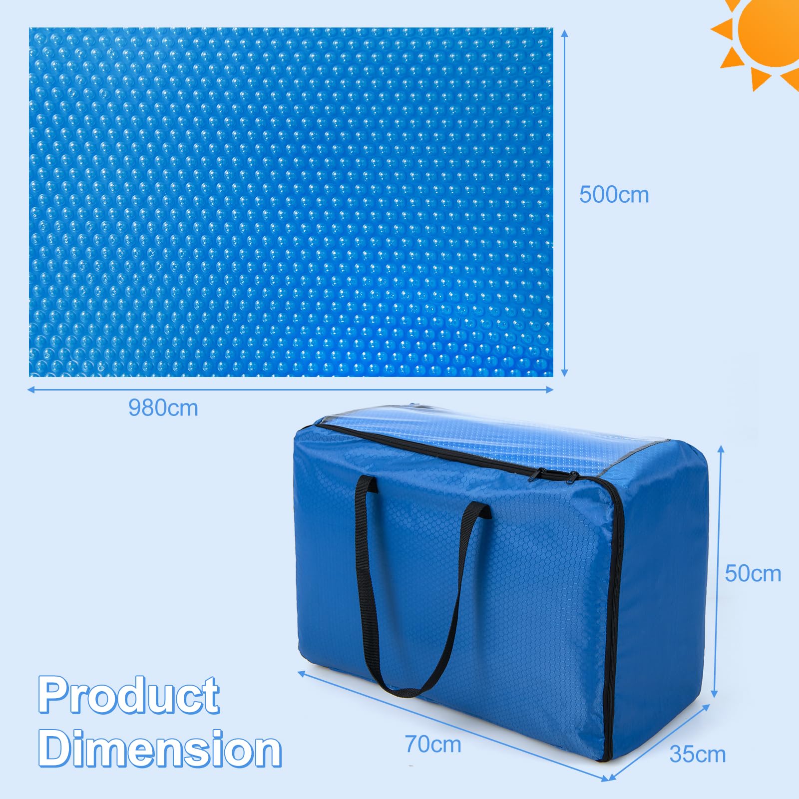 9.8 x 5 m Swimming Pool Cover, Heat Solar Outdoor Bubble Blanket