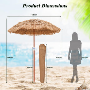 Thatched Patio Umbrella, 1.75m Hawaiian Tiki Umbrella with Carrying Bag