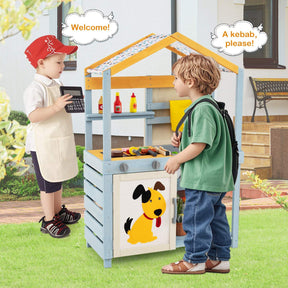 2 in 1 Wooden Mud Kitchen, Double Sided Outdoor Play Kitchen & Grocery Store w/Removable Water Box & Sink
