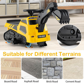 3-in-1 Kid Ride on Tractor w/Adjustable Arms, Electric Excavator Bulldozer Toy Road Roller