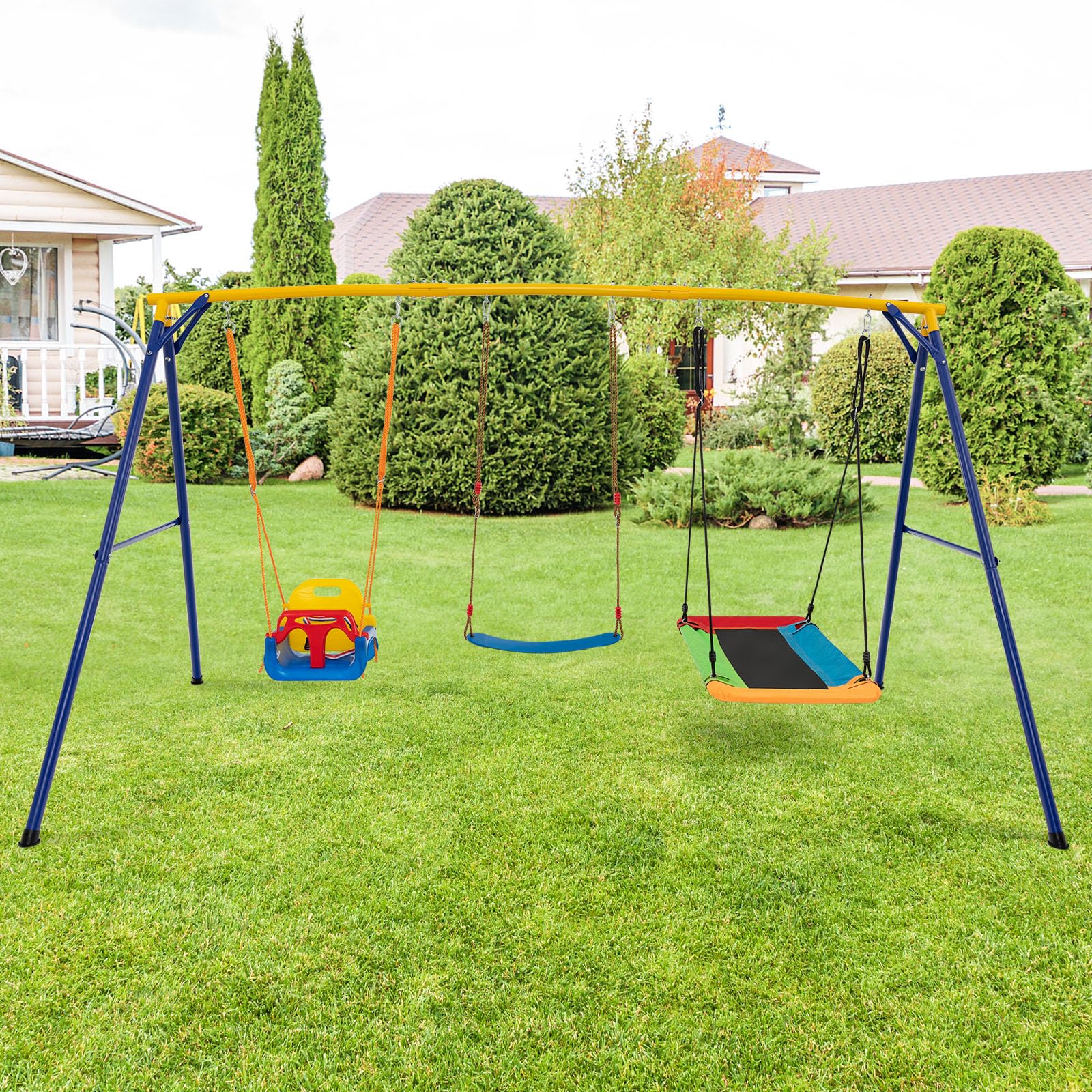 300 KG Indoor & Outdoor Swing Set, Heavy Duty Carbon Steel Swing Frame w/ 1 Belt Swing