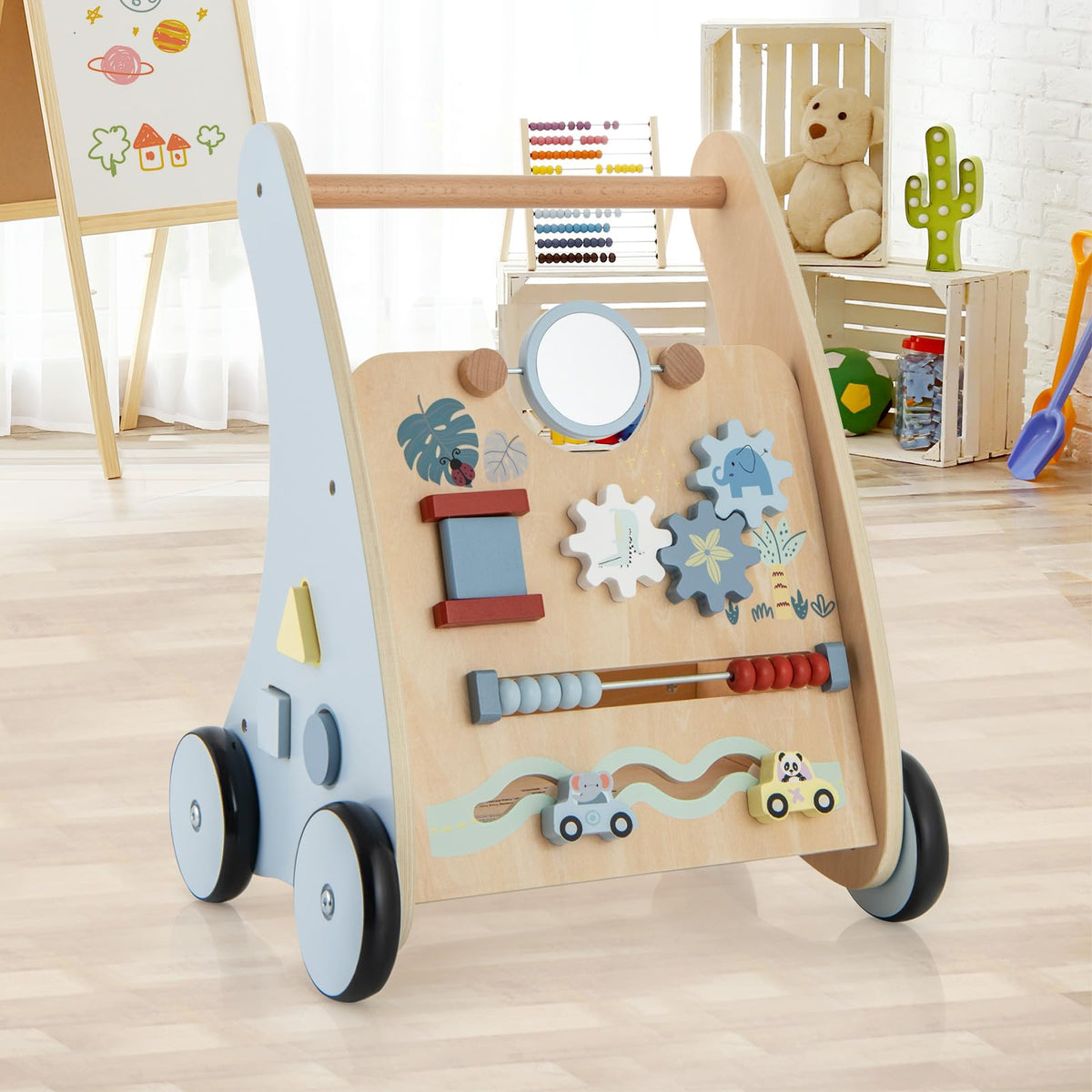 Wooden Baby Walker with Storage for Motor Skill Development