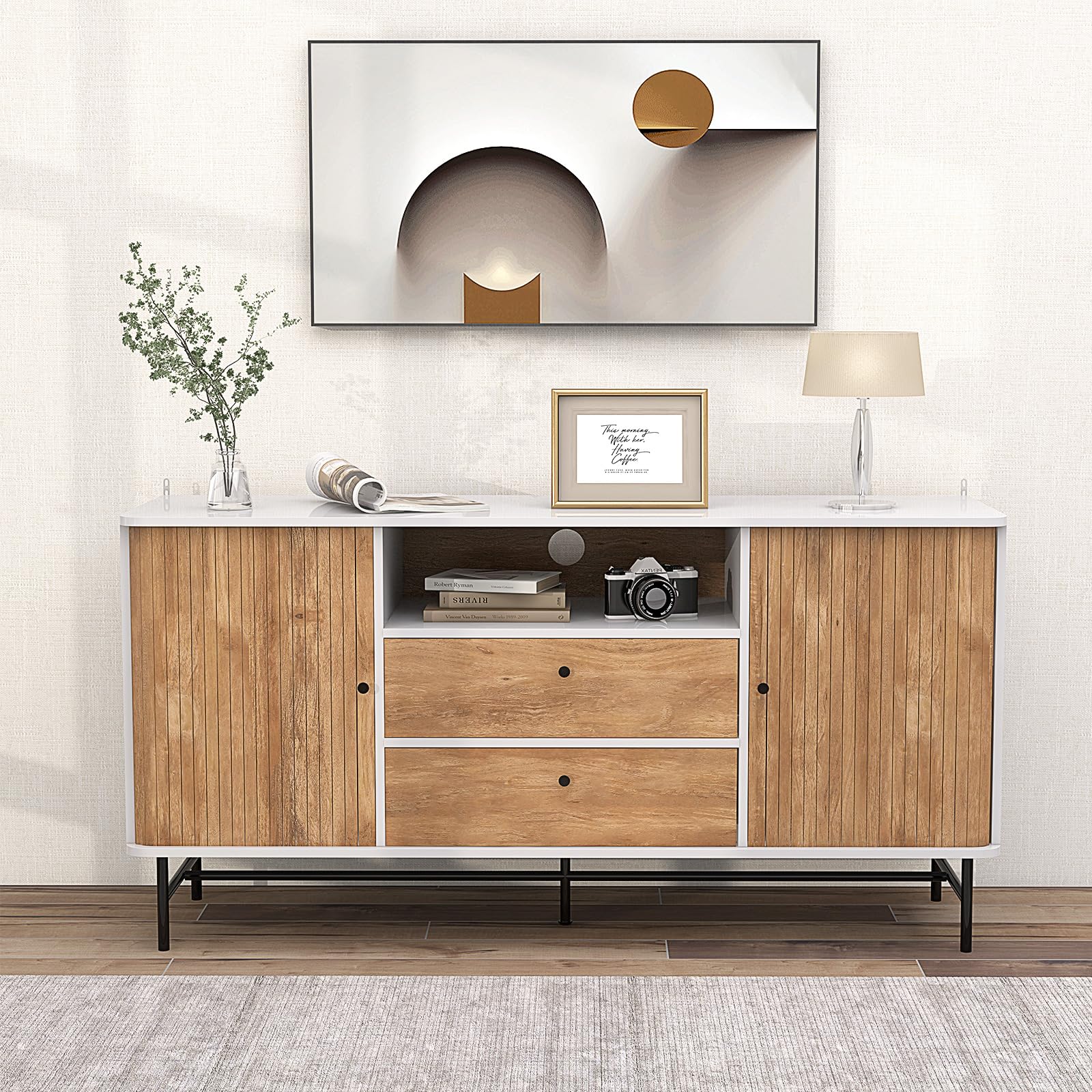 Giantex Buffet Sideboard, Mid Century Modern Coffee Bar Station