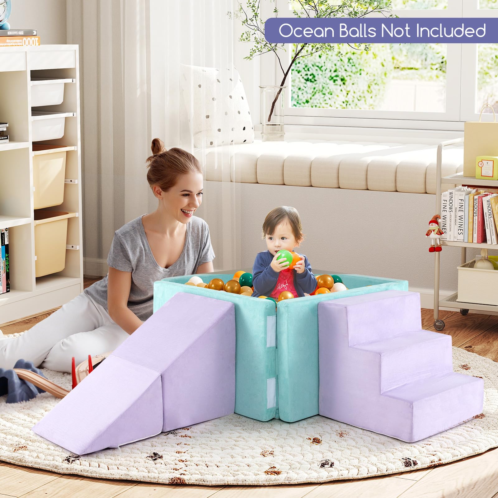 3-in-1 Foam Climbing Blocks Suede Fabric Soft Play Set