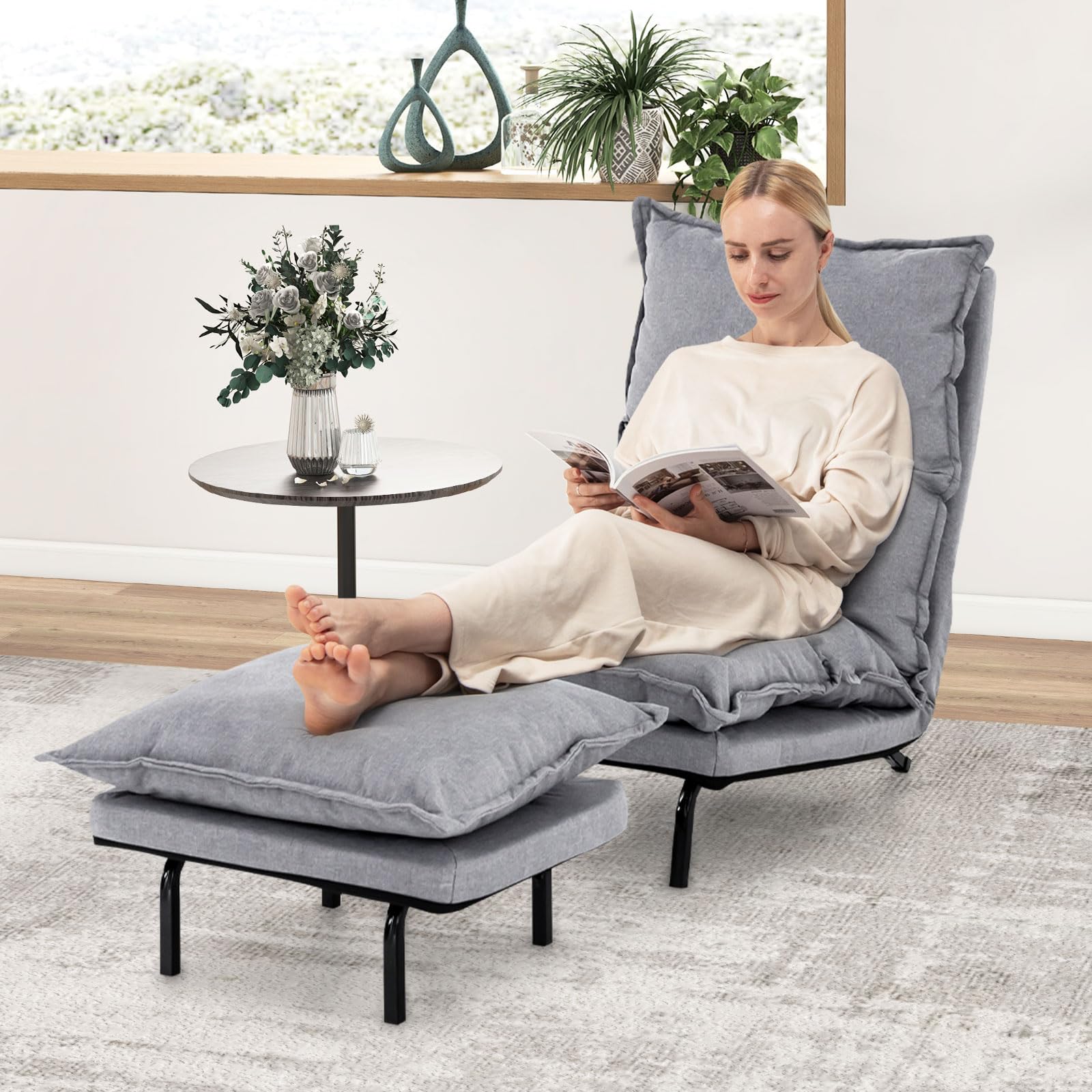 Giantex Modern Armless Accent Chair w/Ottoman