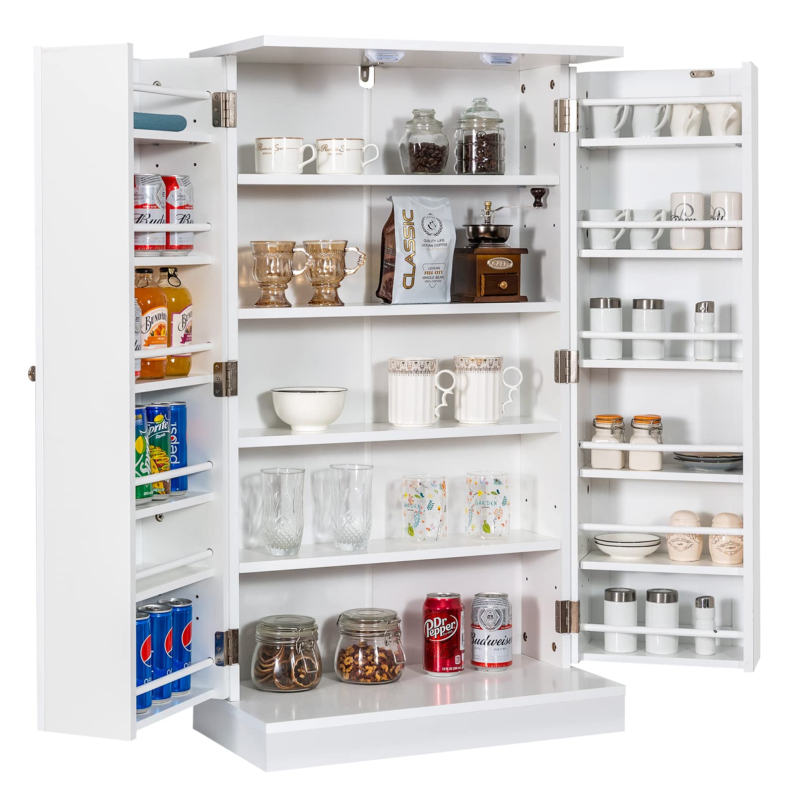 Giantex 2-Door Pantry Cabinet w/ 6 Adjustable Shelves, 17-Tier Buffet Sideboard, Kitchen Storage Cabinet