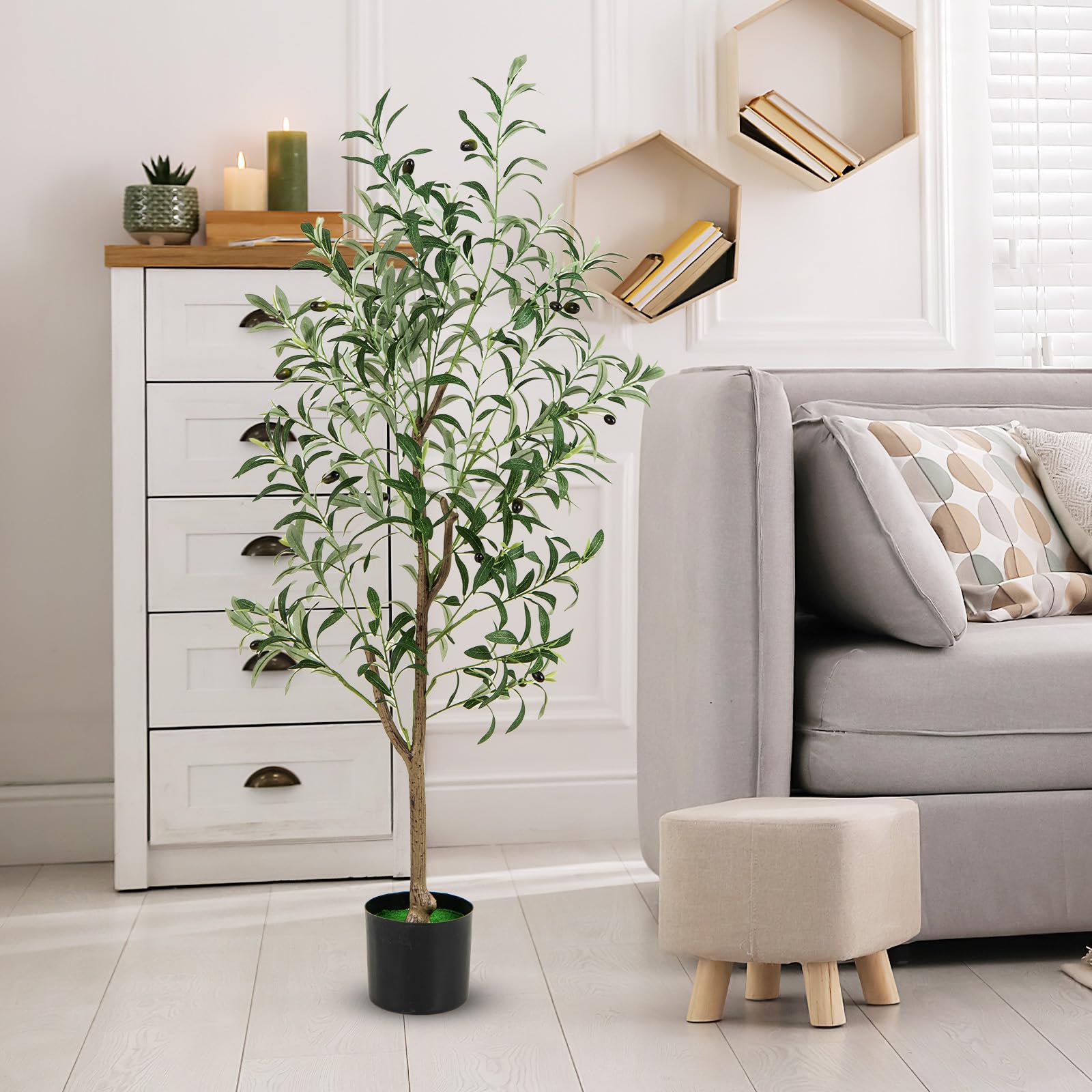 Giantex 130 cm Tall Artificial Olive Tree Set of 2, Fake Potted Trees