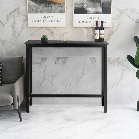 Industrial Counter Height Bar Table with Metal Frame and Faux Marble Top