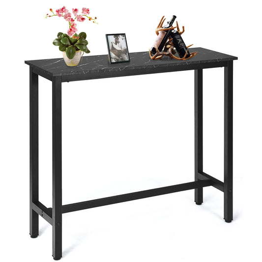 Industrial Counter Height Bar Table with Metal Frame and Faux Marble Top