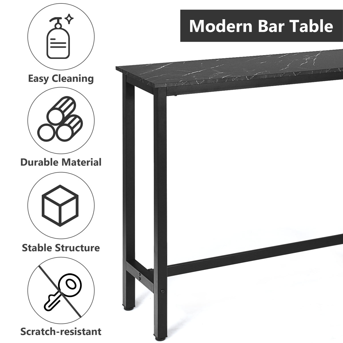 Industrial Counter Height Bar Table with Metal Frame and Faux Marble Top
