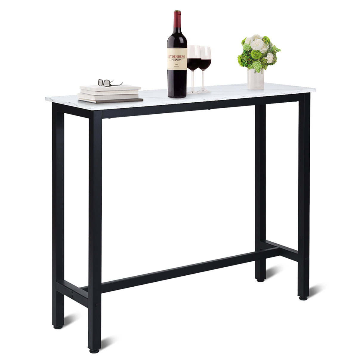 Industrial Counter Height Bar Table with Metal Frame and Faux Marble Top