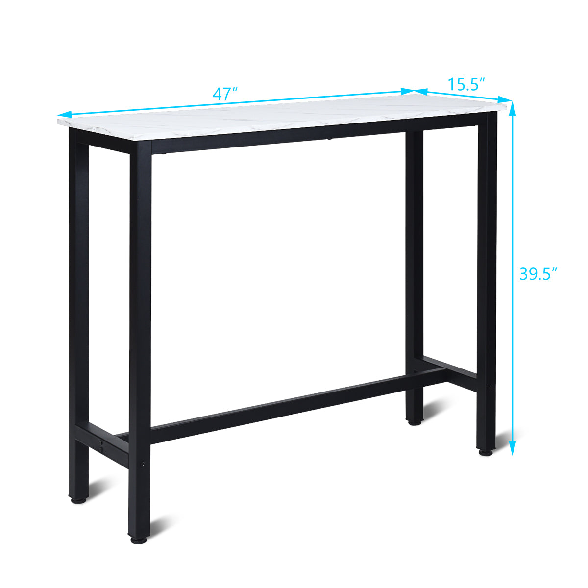 Industrial Counter Height Bar Table with Metal Frame and Faux Marble Top