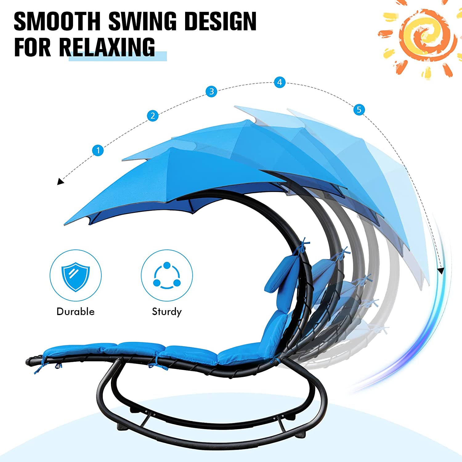 Outdoor Hammock Chair Swing Lounger Patio Chaise Lounge Hanging Chair with Shade Canopy Full-Padded Cushion