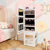 3-in-1 Freestanding Kids Jewelry Cabinet Armoire with Full Length Mirror-White