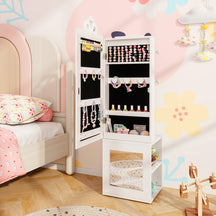 3-in-1 Freestanding Kids Jewelry Cabinet Armoire with Full Length Mirror-White