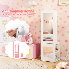 3-in-1 Freestanding Kids Jewelry Cabinet Armoire with Full Length Mirror-White