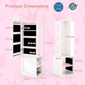 3-in-1 Freestanding Kids Jewelry Cabinet Armoire with Full Length Mirror-White