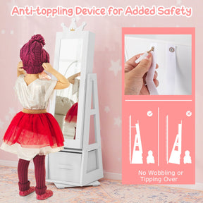 3-in-1 360° Swivel Kids Jewelry Cabinet with Dressing Mirror and Storage Rack