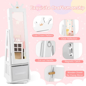 3-in-1 360° Swivel Kids Jewelry Cabinet with Dressing Mirror and Storage Rack