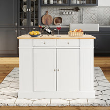 Kitchen Island with Drop Leaf Countertop and 3-Level Adjustable Shelves