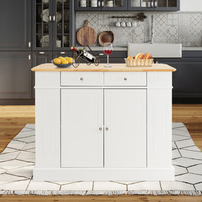 Kitchen Island with Drop Leaf Countertop and 3-Level Adjustable Shelves
