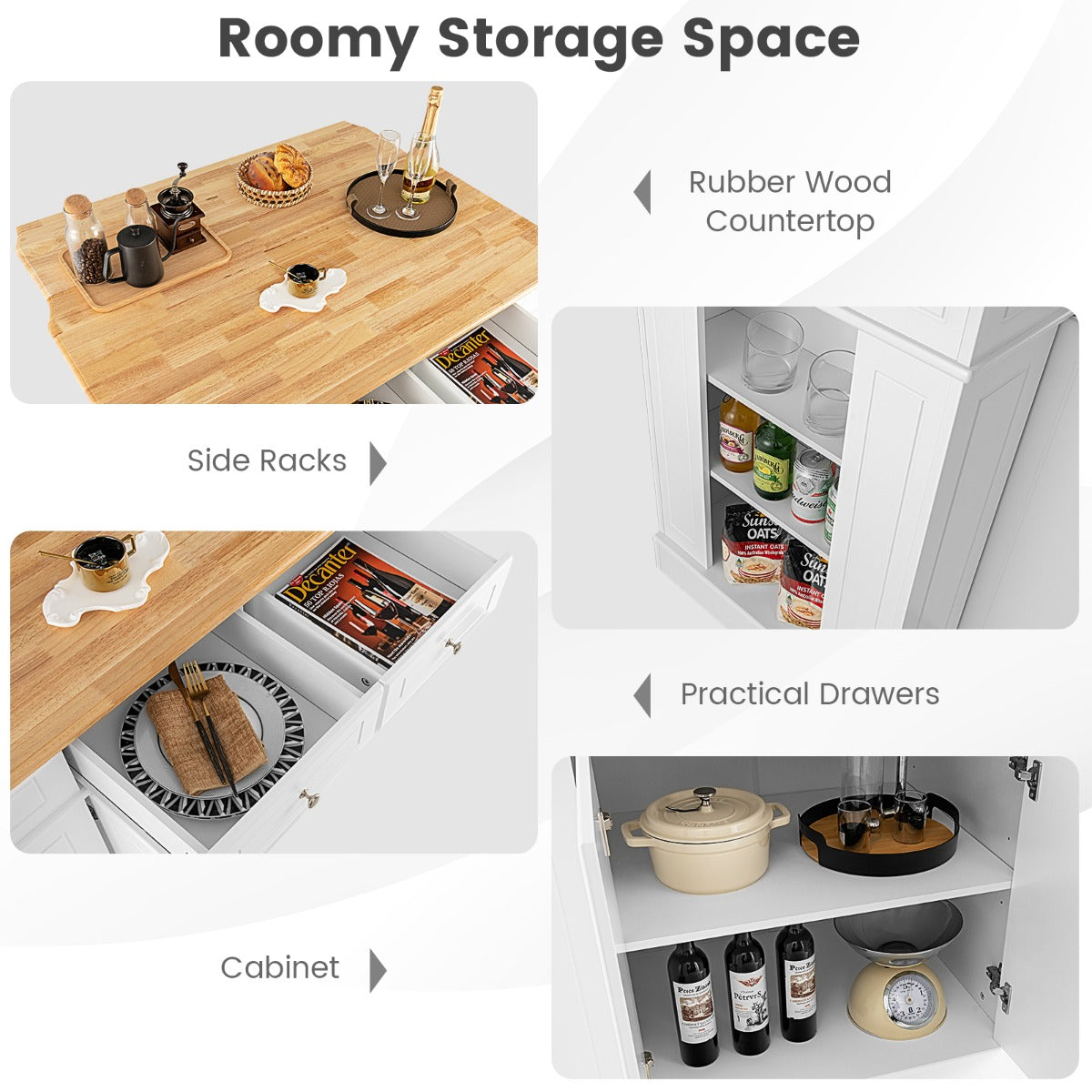 Kitchen Island with Drop Leaf Countertop and 3-Level Adjustable Shelves