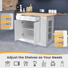Kitchen Island with Drop Leaf Countertop and 3-Level Adjustable Shelves