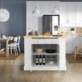 Kitchen Island with Drop Leaf Countertop and 3-Level Adjustable Shelves