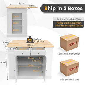 Kitchen Island with Drop Leaf Countertop and 3-Level Adjustable Shelves