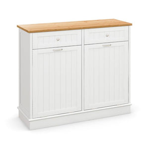 Giantex Tilt Out Trash Bin Cabinet with 2 Drawers & Bamboo Cutting Board
