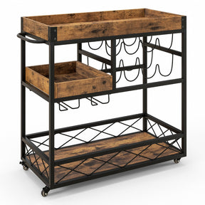 3-Tier Rolling Bar Cart with Removable Tray for Dining Room