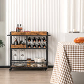 3-Tier Rolling Bar Cart with Removable Tray for Dining Room