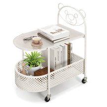 HONEY JOY 2-Tier Kids Storage Side Table Mobile Coffee Table w/Lockable Wheels