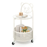 HONEY JOY 2-Tier Round End Table Storage Side Table Bedroom w/Lockable Wheels