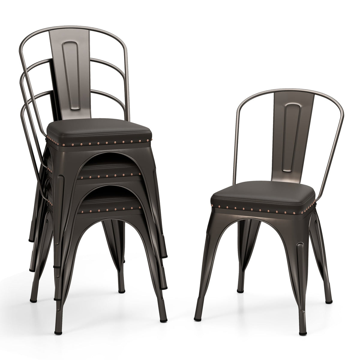 Metal Dining Chair Set of 4 Stackable Kitchen Chairs Cafe Restaurant Chairs