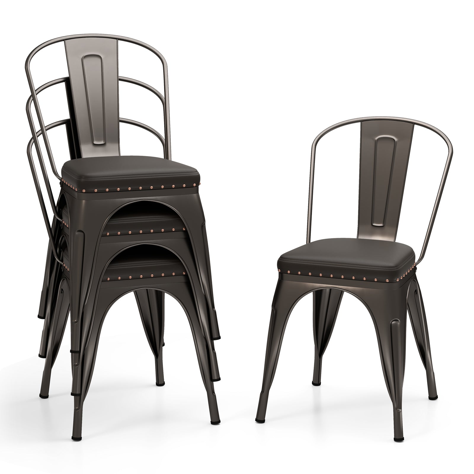 Metal Dining Chair Set of 4 Stackable Kitchen Chairs Cafe Restaurant Chairs