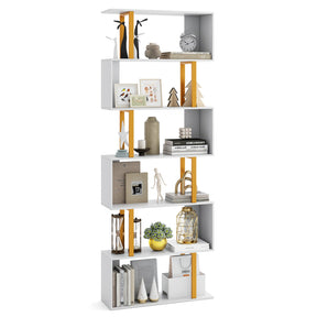 5/6-Tier Geometric Bookcase Decorative S-Shaped Storage Bookshelf w/ Metal Frame