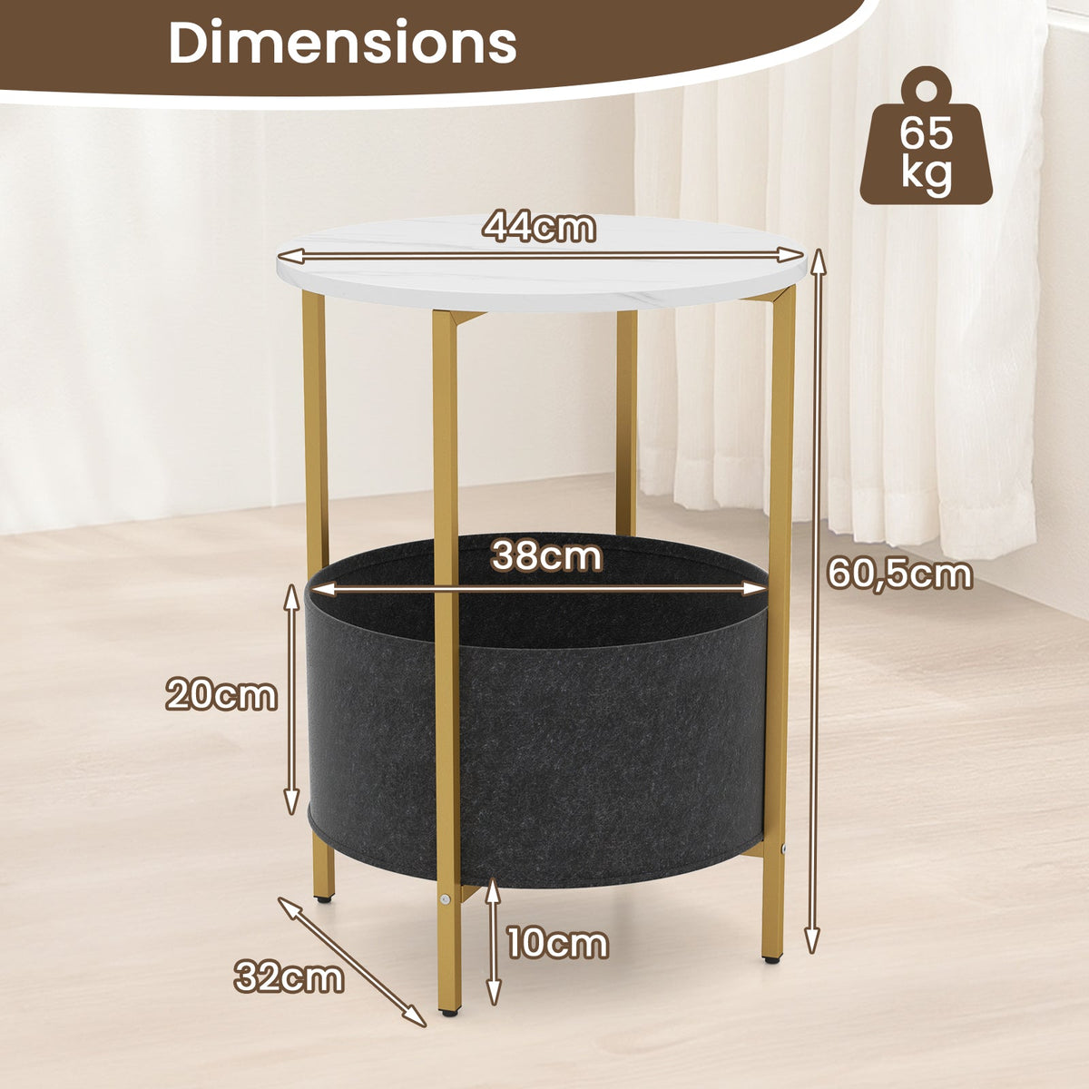 2-Tier Round End Table Accent Coffee Table for Small Space Bedside Nightstand