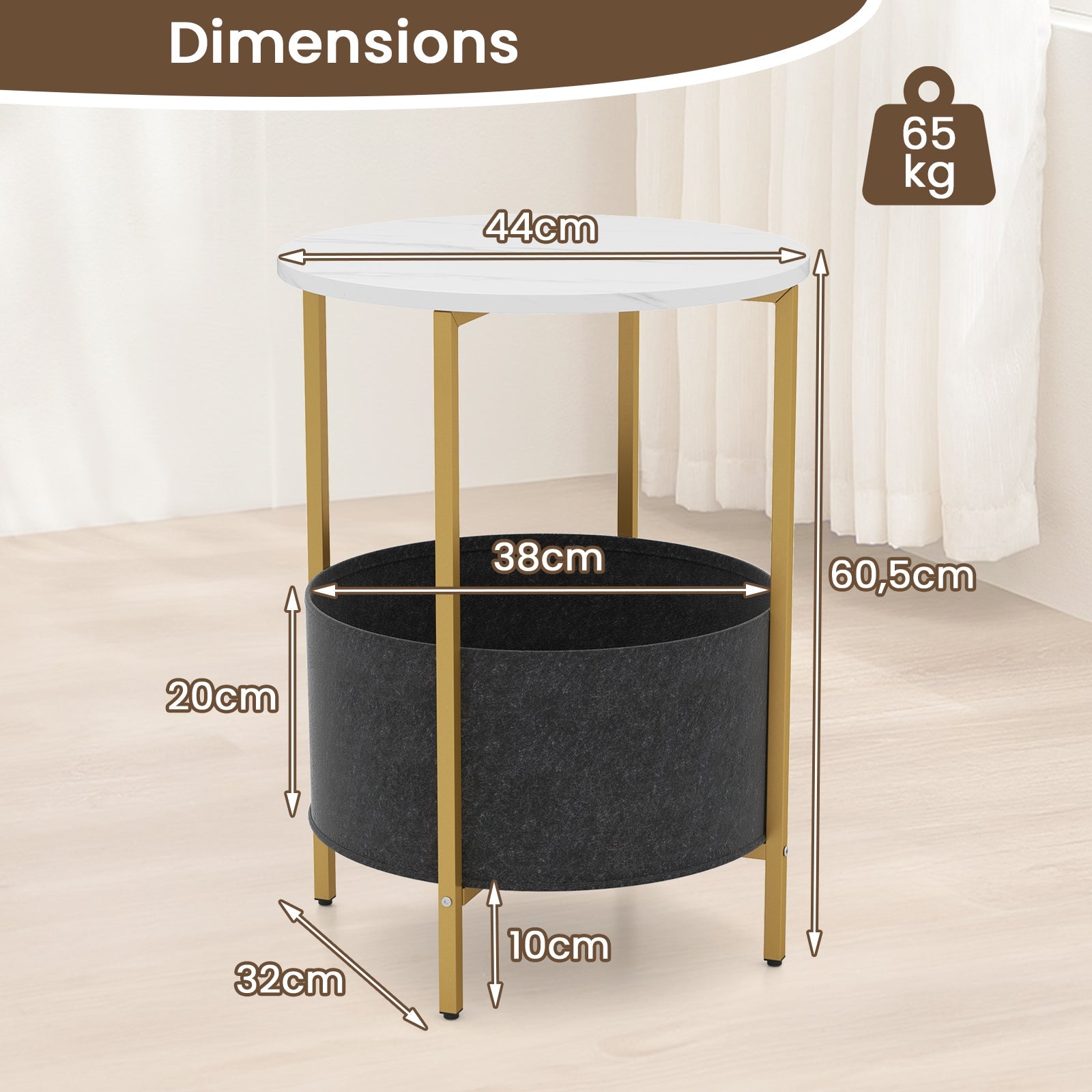 2-Tier Round End Table Accent Coffee Table for Small Space Bedside Nightstand