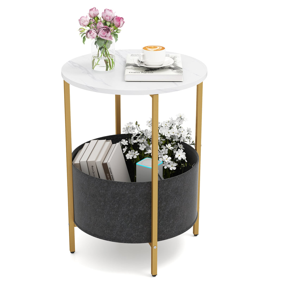 2-Tier Round End Table Accent Coffee Table for Small Space Bedside Nightstand
